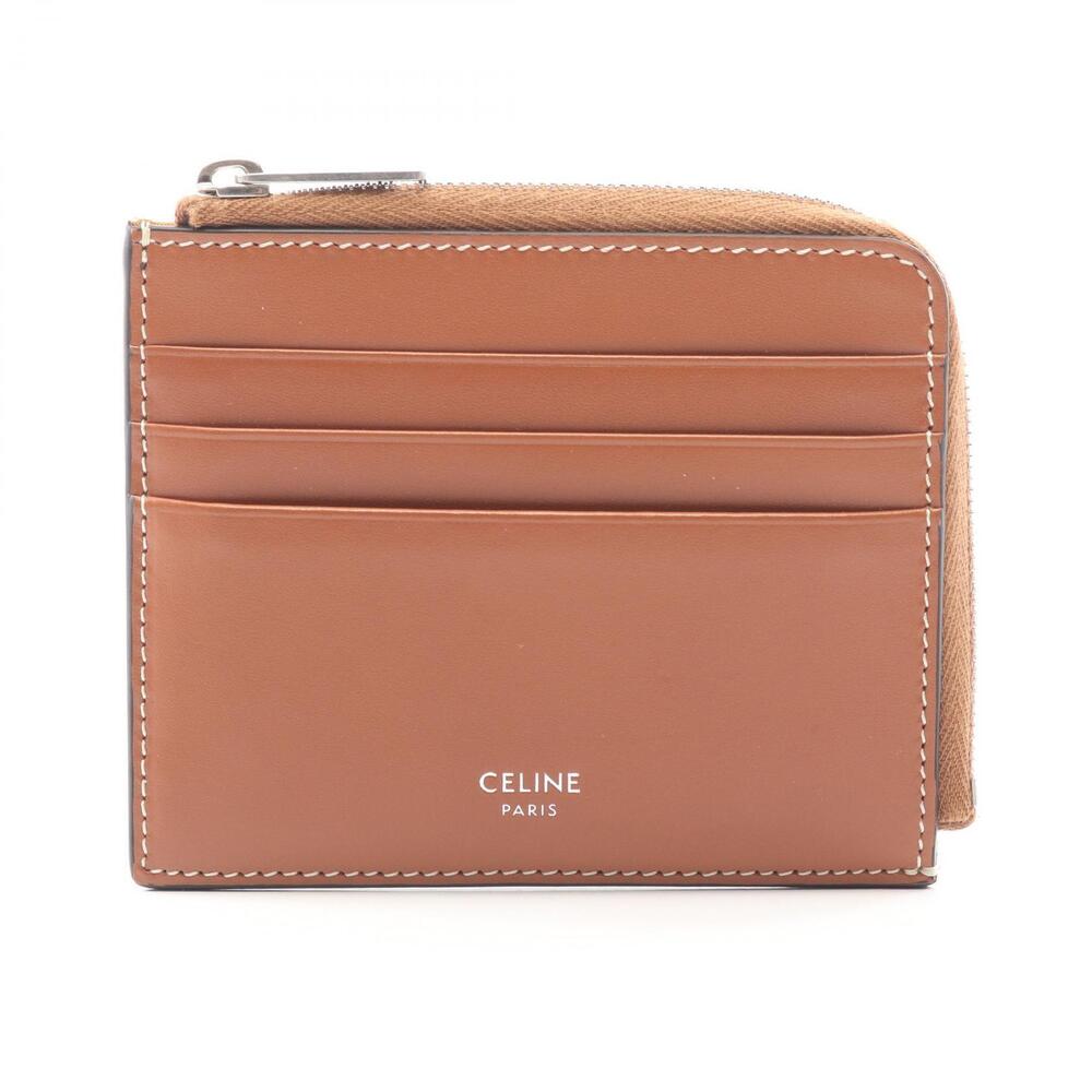 Celine Triomphe Zipped Card Holder Coin Wallet Leather Brown Black